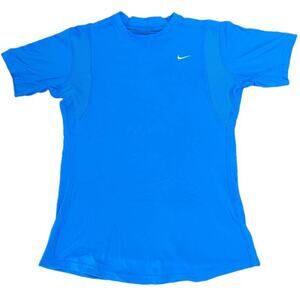 Nike FITDRY Tee Shirt SZ M Bright Blue Athletic Fitted Running Workout Marathon
